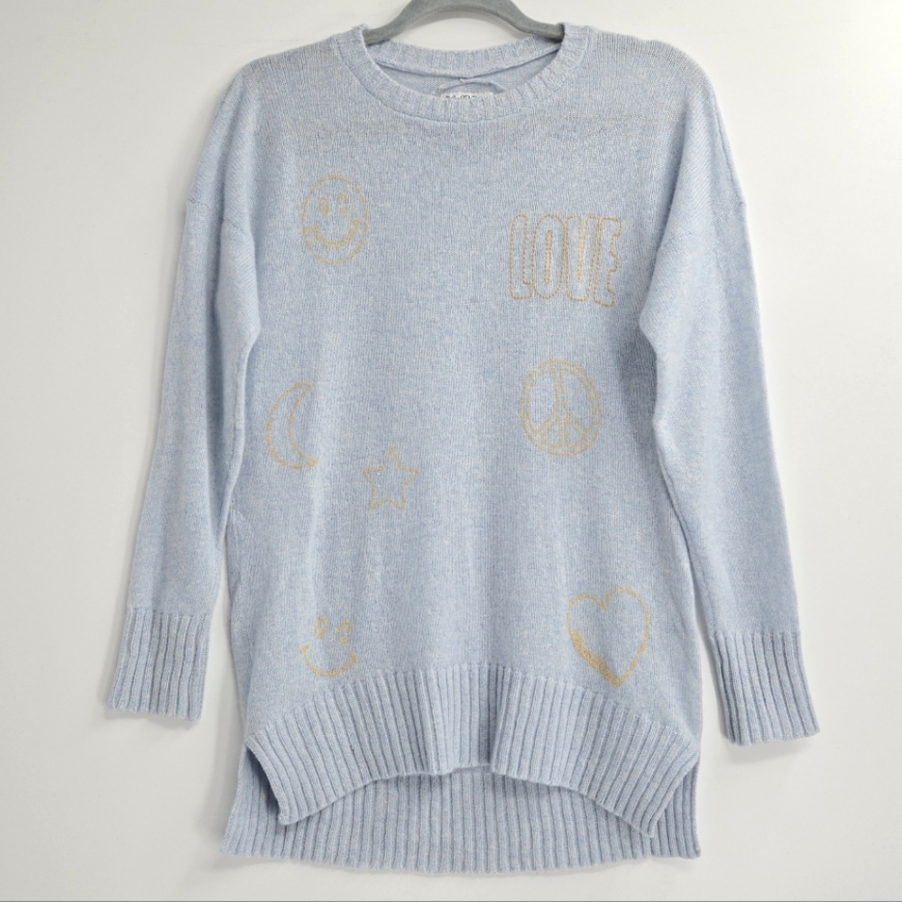 Lauren Moshi Cashmere Sweater Light Blue Graffiti Crewneck